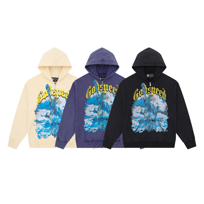 Godspeed Hoodie Autumn GOD Skull Letter Print Zip Hooded Sweater