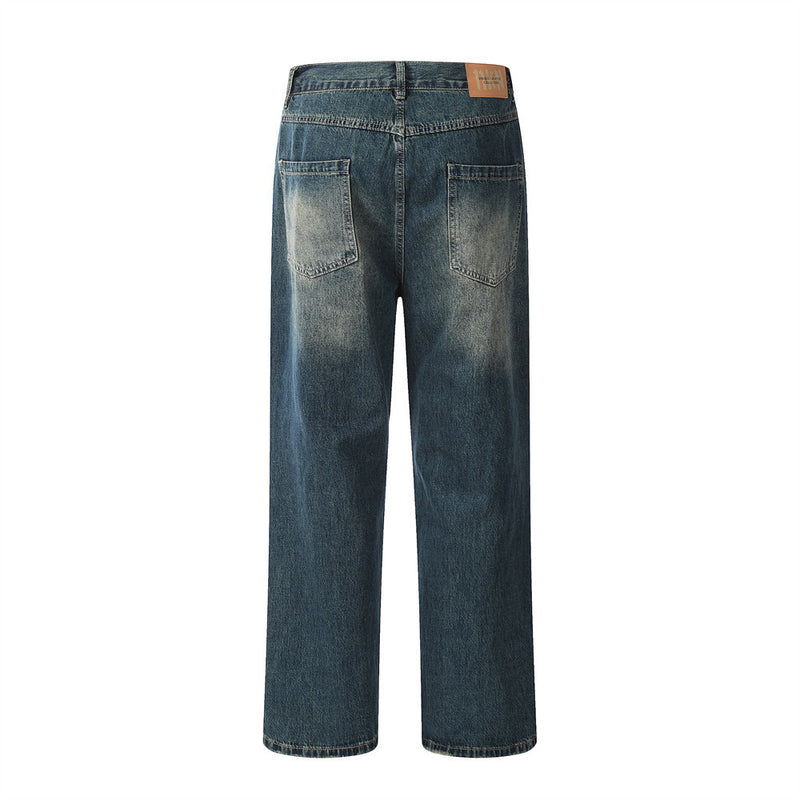 Men Jeans Stitching Hip Hop Distressed Loose Casual