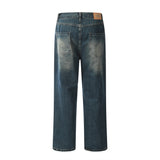 Men Jeans Stitching Hip Hop Distressed Loose Casual