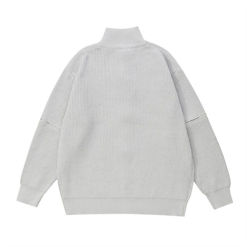 Men Sweater Half Turtleneck Knitted Sweater Coat Loose