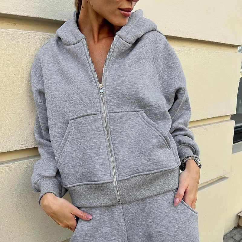 Women Co-Ords Knitted Fleece-Lined Sweater Suit Leisure Sports