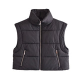 Women Cotton Coat Casual Stand Collar Zipper Vest