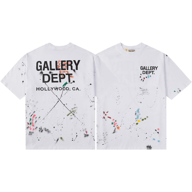 Gallery Dept T-Shirt Hand Painted Ink Splashing Alphabet Washed Retro Short Sleeve T-Shirt