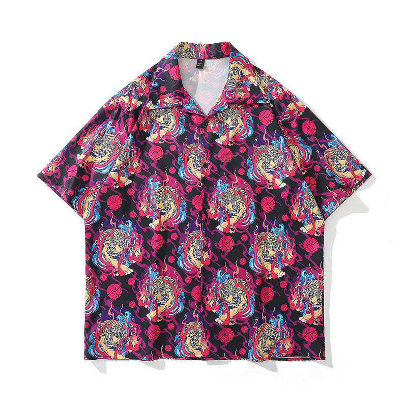 Short Sleeve Shirt Loose and Idle Wind Flower Shirt