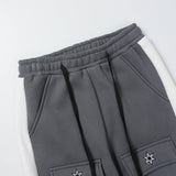 Cargo Pants Color Block Large Pocket Fleece Cotton Pants