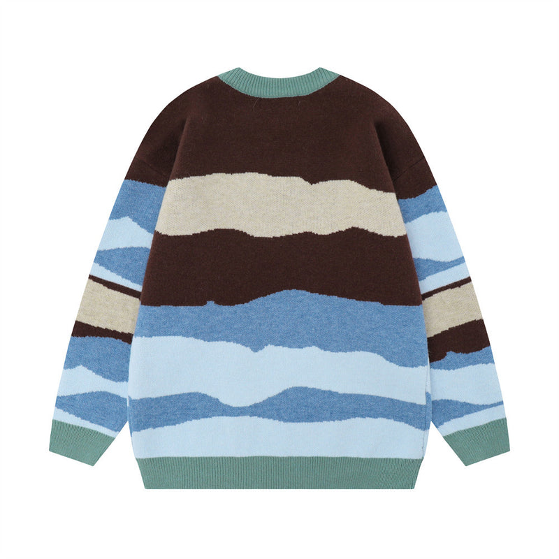 Men Sweater Stitching Five-Pointed Star Loose Sweater