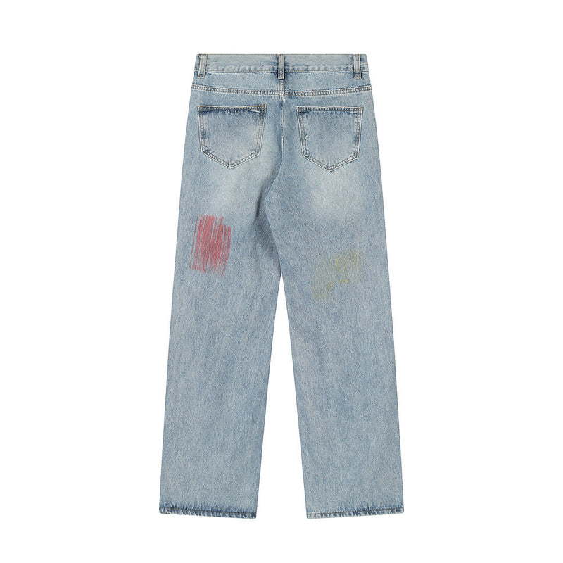 Men Jeans Ripped Splash-Ink Loose All-Match