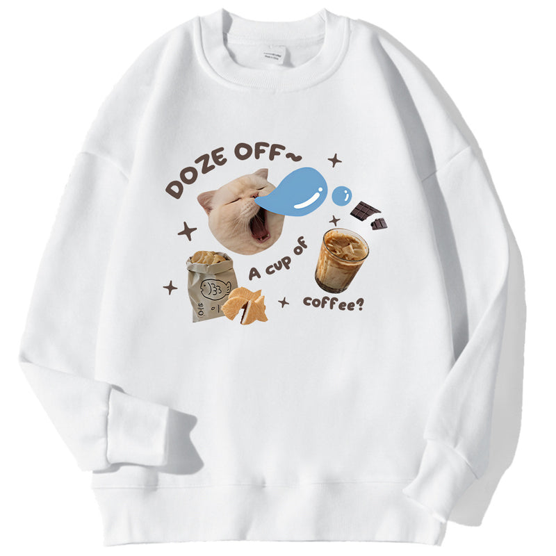 Fashion Womens Pullover Sleepy Cat American Retro Cute Print