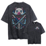 Printed Washed Tshirt Anime Demon Slayer Cotton Men Vintage