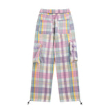 Cargo Pants Plaid Colorblock Overalls