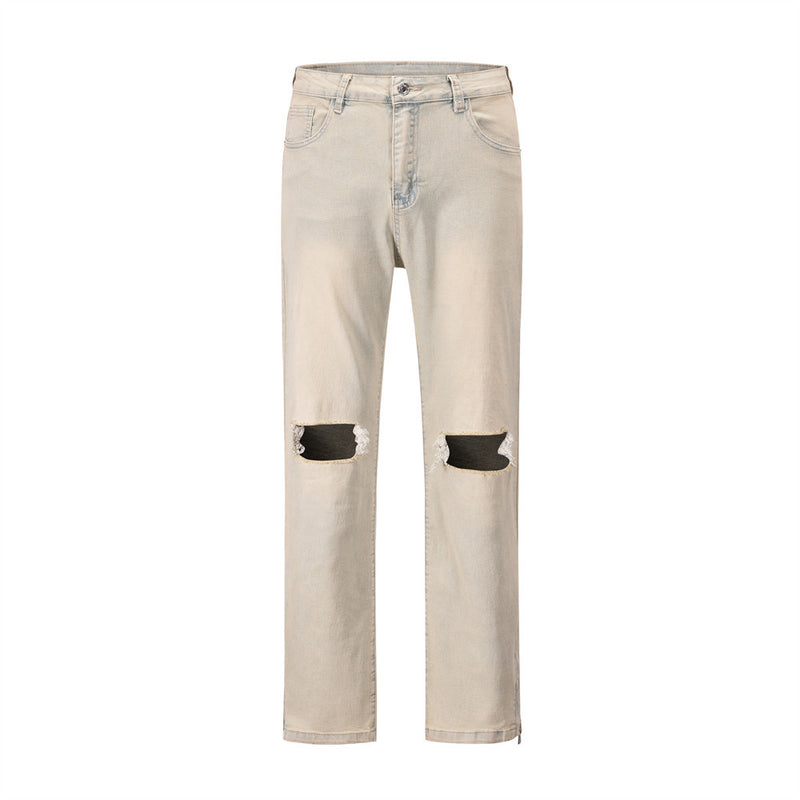 Men Jeans Hole Zipper Slit