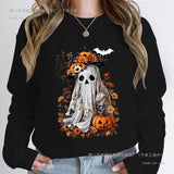 Watercolor Pumpkin Spooky Ghost Print Sweatshirt Hoodie Wome