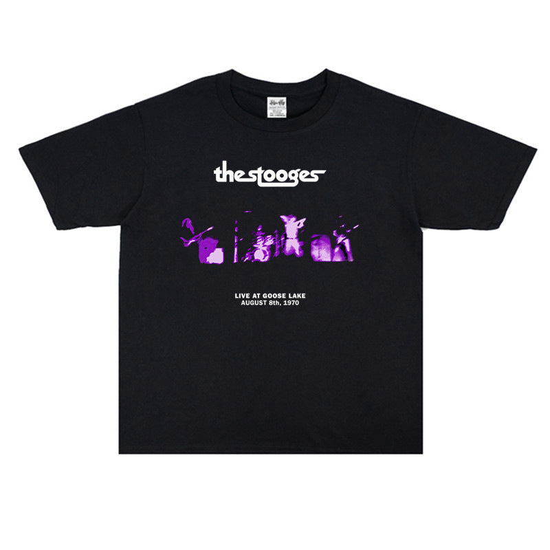 Rock Star T Shirt Punk Rock the Stooges Puppet Band Washed Distressed T-shirt Cotton Short Sleeve