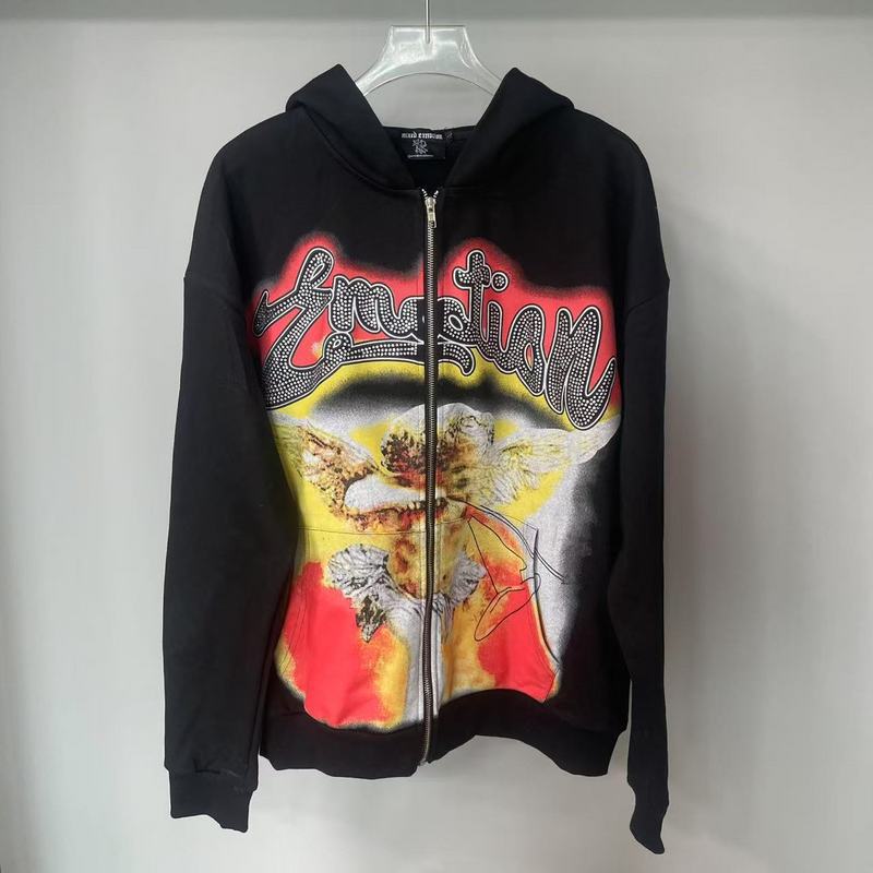 Mixed Emotion hoodie Masked Angel Hot Diamond Zip Cardigan Sweater Jacket Loose Hoodie