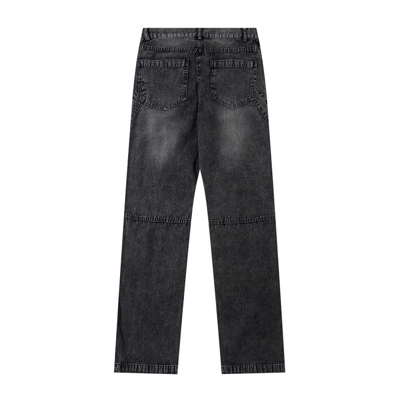 Men Jeans Distressed Stitching Loose Cool