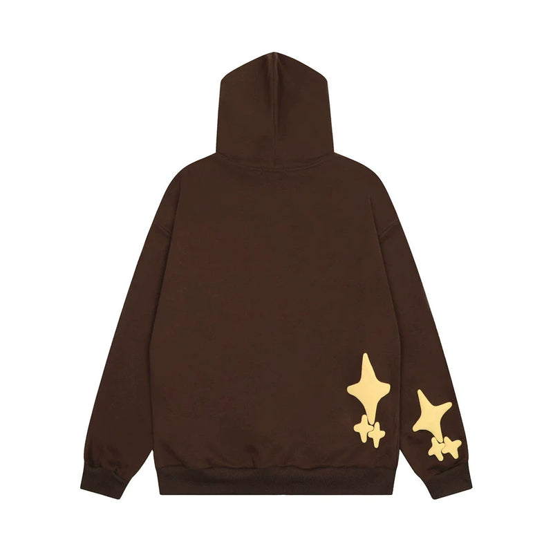 Men Fleece Lined Hoodie Foam Star Letters Hooded Sweater Boys Autumn and Winter Zipper Coat