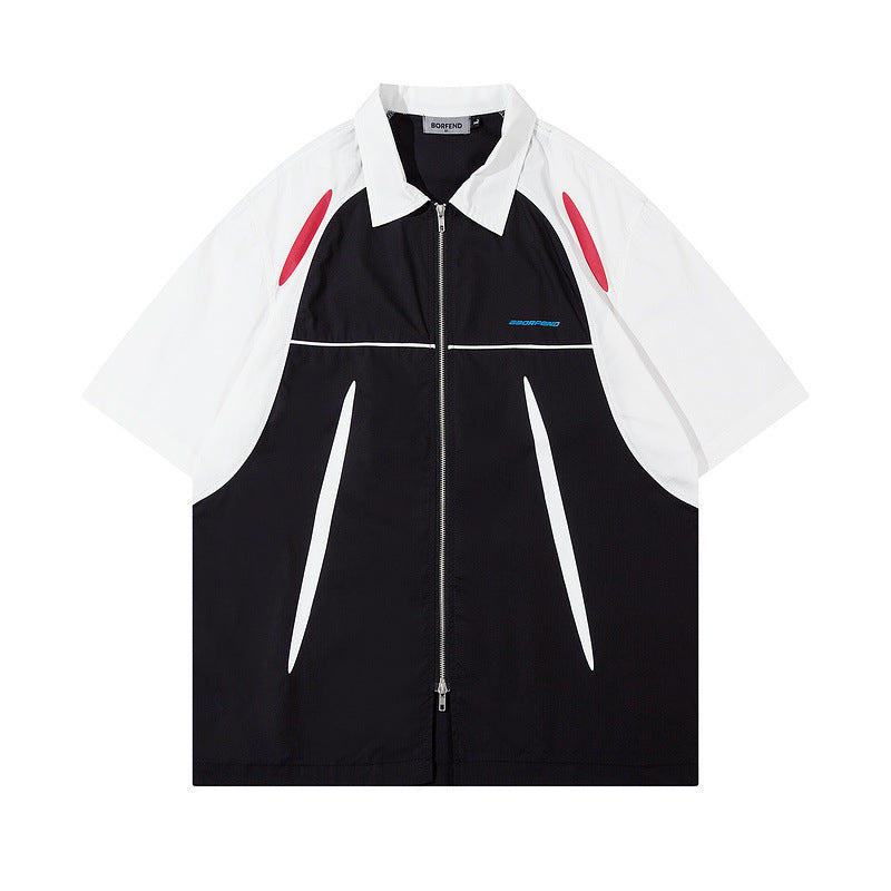 Short Sleeve Shirt Loose Multicolor Zipper