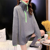 Women Pullover Sweater Loose Zip Thickened Knitting Sweater