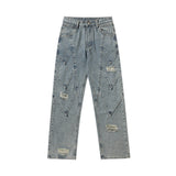 Men Jeans Hole Personalized Punk Design Stitching