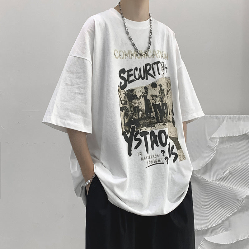 Men T Shirt Summer Loose Graffiti Printing Casual