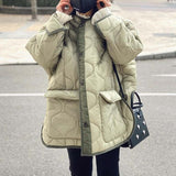 Women Cotton Coat Fashion Diamond Lattice Loose