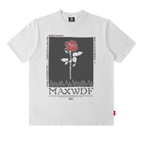Men T-Shirt Rose Floral Print Oversize All-Match Loose