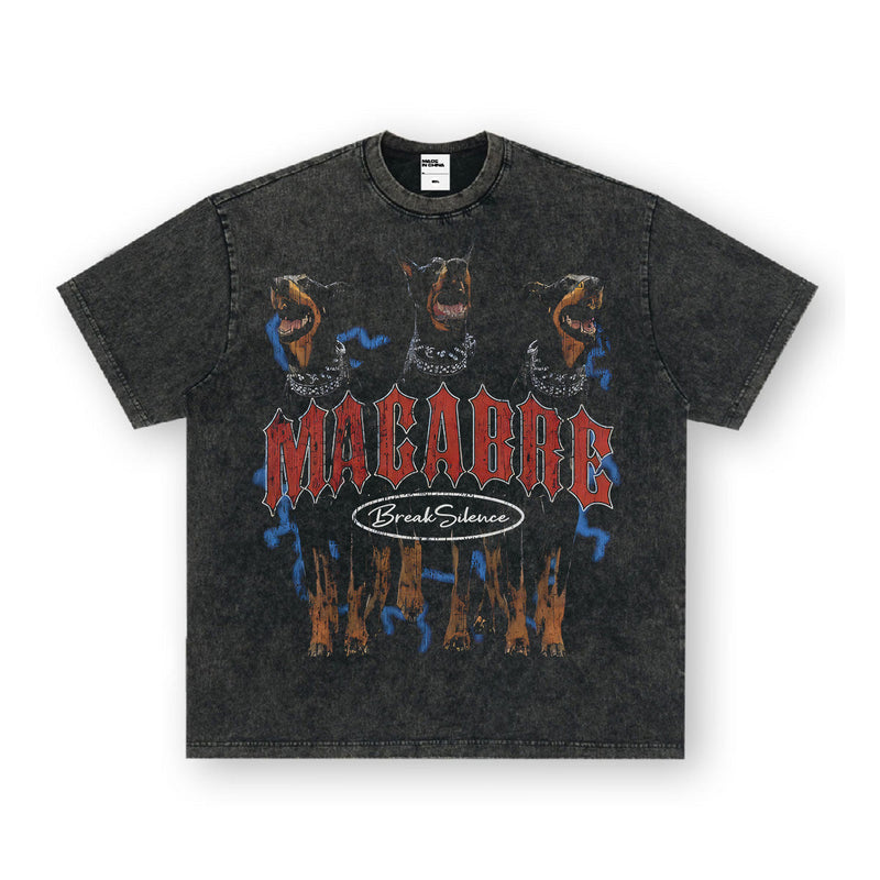 Vintage T-shirts Doberman Printed Short Sleeve T-Shirt Street Washed Old