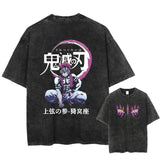Printed Washed Tshirt Anime Demon Slayer Cotton Men Vintage