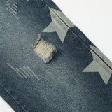 Men Jeans Five-Pointed Star Printing Loose Hole Worn