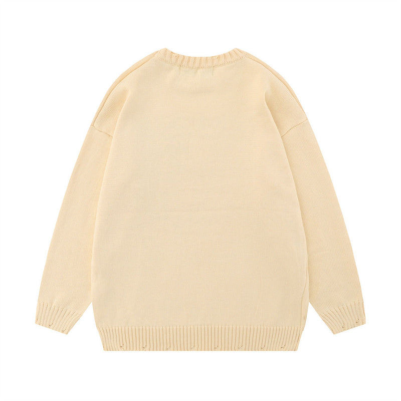 Men Sweater Vintage Portrait Printing Loose round Neck Sweater Men