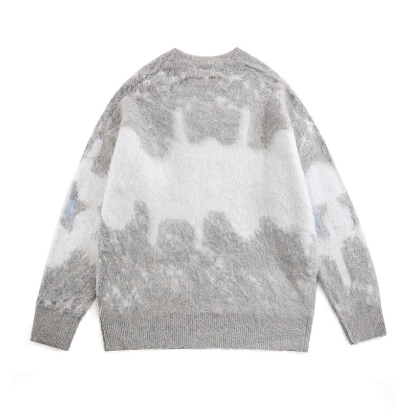 Men Sweater Velvet Padded Sweater Loose Five-Pointed Star Jacquard