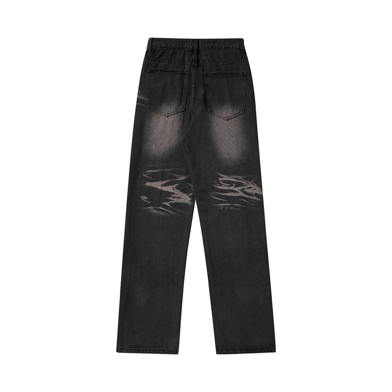 Men Jeans Retro Casual Loose Pleated Texture