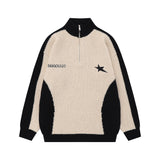 Men Sweater Half Zipped Stand Collar Sweater Five-Pointed Star