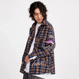 Men Long Sleeved T Shirt Plaid Long Sleeve Shirt Coat Men's and Women's Spring and Autumn Shirt