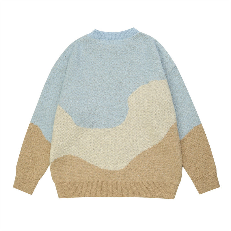 Men Sweater Cartoon Bear Jacquard Crew Neck Sweater