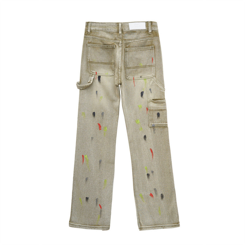Men Jeans Splash-Ink Trendy Loose Embroidery Distressed