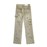 Men Jeans Splash-Ink Trendy Loose Embroidery Distressed