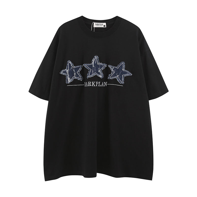 Men T-Shirt Oversize Denim Stitching