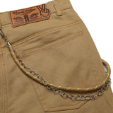 Men Jeans Chain Decoration Overalls Stitching Solid Color