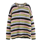 Women Sweater Striped Openwork Knitted Top Vintage