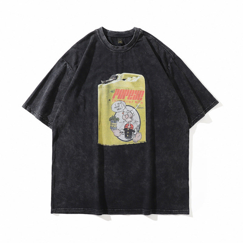Men T-Shirt Vintage Cartoon Printed Short Sleeve