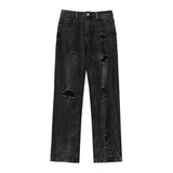 Men Jeans Ripped Punk Bright White Distressed Loose Casual