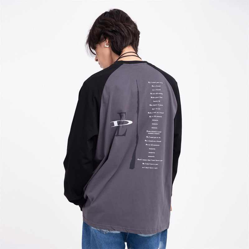 Men Long Sleeve T-Shirt Flame Pattern Stitching