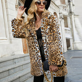 Women Fur Jacket Fashion Leopard Print Plush Coat