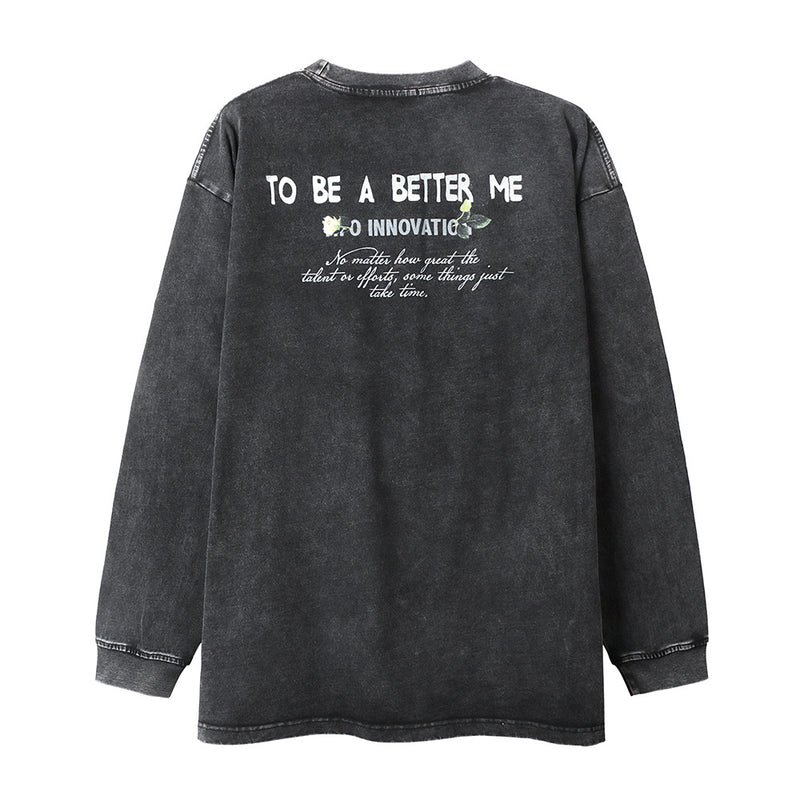 Men Long Sleeve T-Shirt Character Print Distressed Men's Loose Undershirt Top