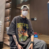 Men T Shirt Cartoon Print Summer Loose All-Matching