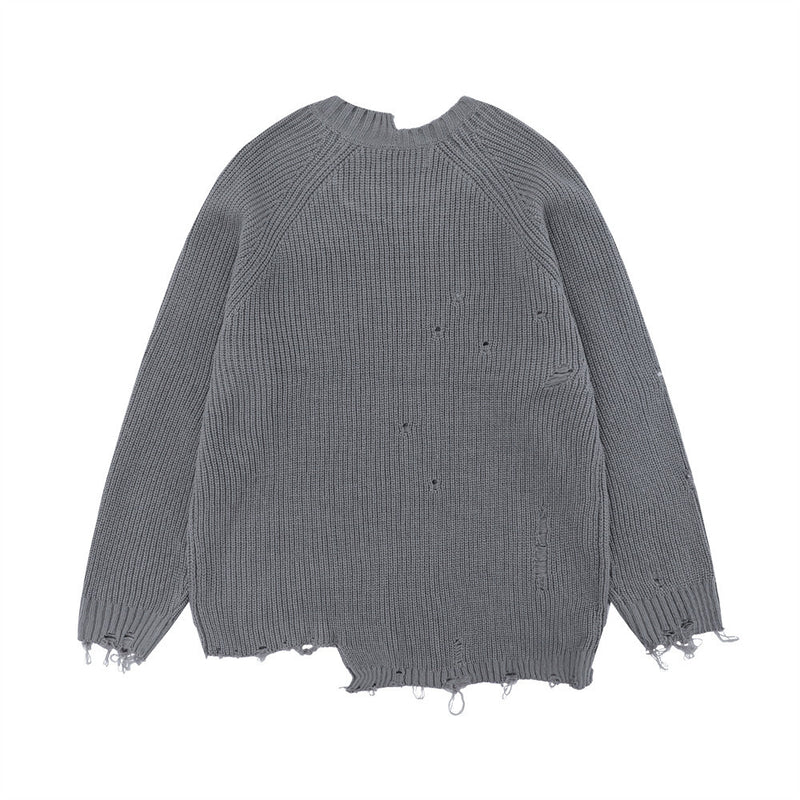 Men Sweater Ripped Sweater Loose Embroidery Letter Sweater