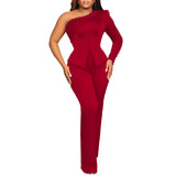 Women Jumpsuit Women's Oblique Shoulder Beaded