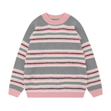 Men Sweater Mixed Color Stripe Jacquard Knitted Sweater