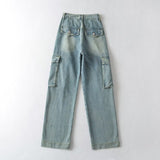 Women Jeans Retro Loose Cargo Multi-Pocket